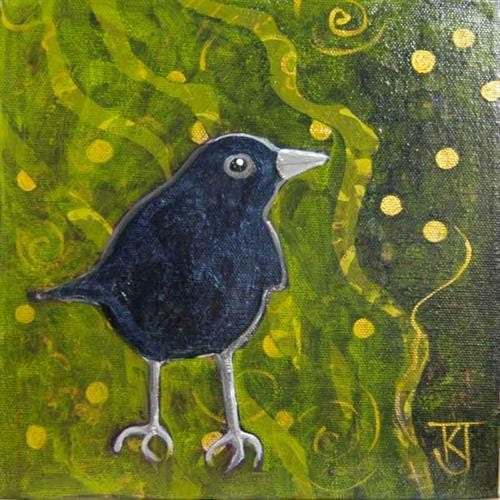 Two Crows Studio - Crow in Green (with Gold Coins)